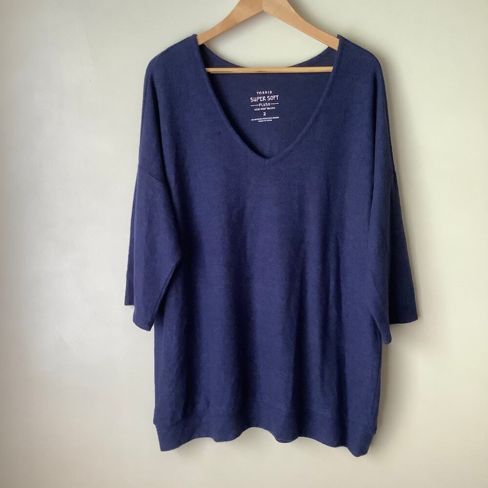 Torrid Super Soft Plush V-Neck Navy Hacci 34 Dolman Womens Plus Sz 2 (2X/18-20)